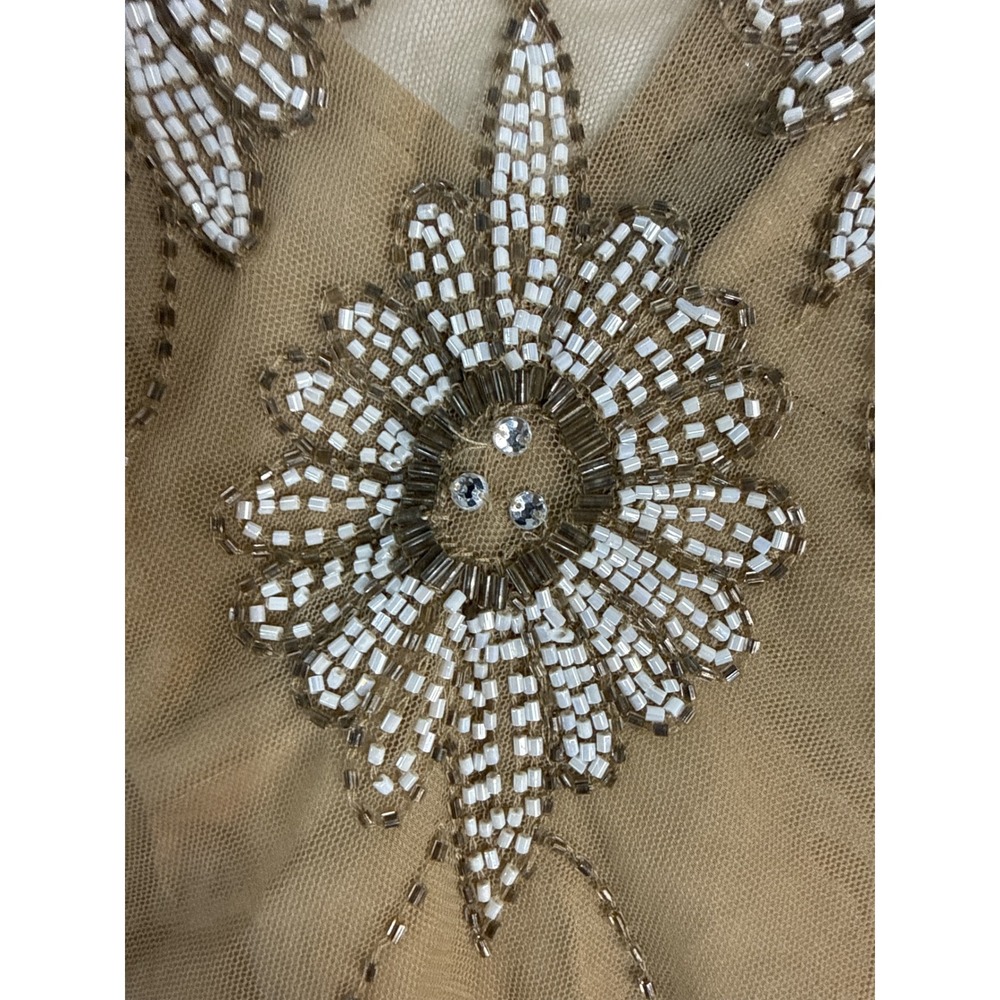 Tracy Reese New York Beaded Silk Mesh Tank Top Tan Floral Rhinestone Size 4 - Picture 4 of 8